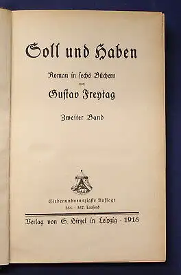 Freytag Soll und Haben 2 Bände 1918 Roman in sechs Büchern Wirtschaft js