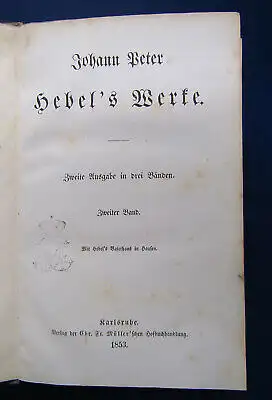Johann Peter Hebel's Werke 3 Bde 1853 Klassiker Belletristik Weltliteratur sf