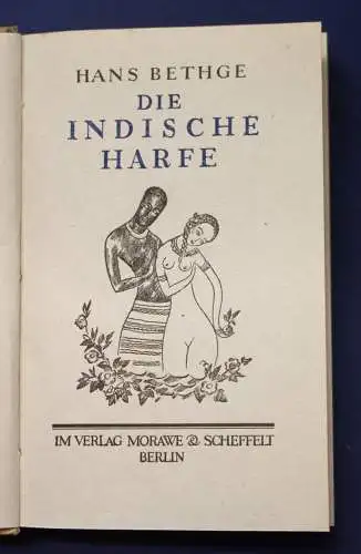 Bethge Die indische Harfe 1920 Belletristik Roman Liebe Frauenliteratur js 