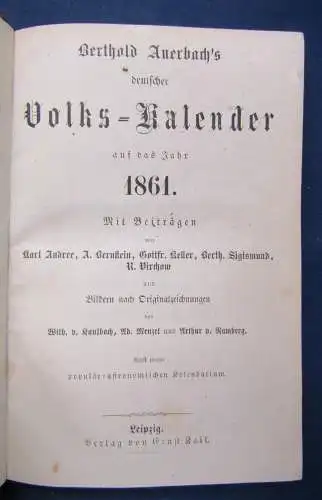 Bertholds Auerbach Volks-Kalender 1861 Beiträge von Andree u.a. illustriert js