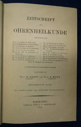Knapp/ Moos Zeitschrift für Ohrenheilkunde 13.& 14. Band 1884 Medizin Wissen sf