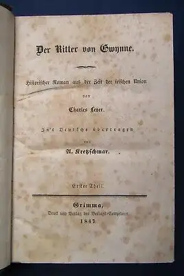 Lever Der Ritter von Gwynne 1847 Bde 1-6 komplett sehr selten Belletristik js
