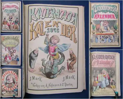 6 Kladderadatsch - Kalender 1872-1877 selten Wochenkalender Humor Satire sf