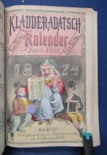 6 Kladderadatsch - Kalender 1872-1877 selten Wochenkalender Humor Satire sf