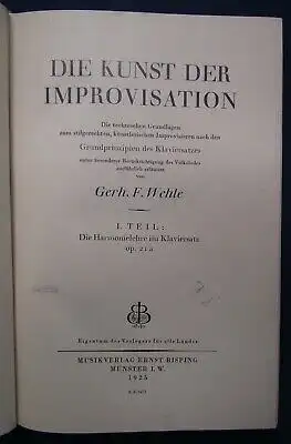 Wehel Die Kunst der Improvisation 2 Bde 1925/28 techn. Grundlagen Klavier js