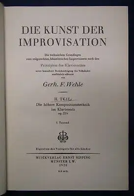 Wehel Die Kunst der Improvisation 2 Bde 1925/28 techn. Grundlagen Klavier js