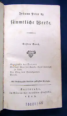 Johann Peter Uz Sämmtliche Werke 2 Teile in 1 Band 1818  Belletristik sf