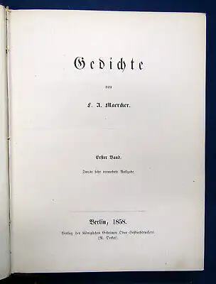 Märcker Gedichte 1 Band von 2 1858 Belletristik Klassiker Literatur sf