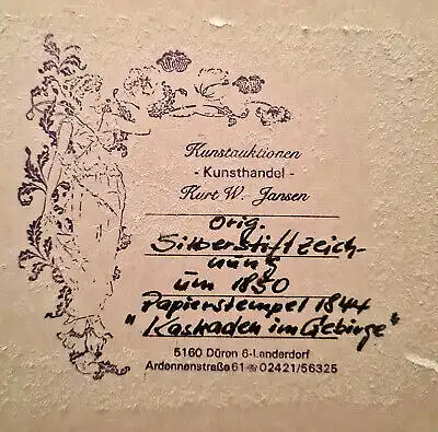 Künstler des 19. Jhd Silberstift auf Karton "Kaskaden im Gebirge" um 1850 sf