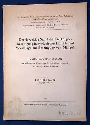 Sauer Der derzeitige Stand der Tierkörperbeseitigung hygienisch 1950 Wissen js