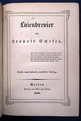 Schefer Laienbrevier 1846 Gedichte Literatur Lyrik Belletristik Klassiker js