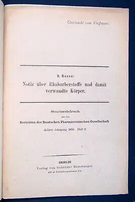 Hesse Über Rhabarberstoffe und damit verwandte Körper 1908 Bd. 77 Studium js
