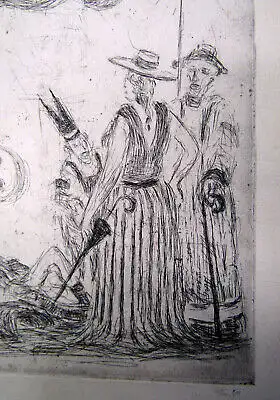 Günther Hein Radierung "Maskerade" 1980 signiert in Blei Grafik Kunst sf