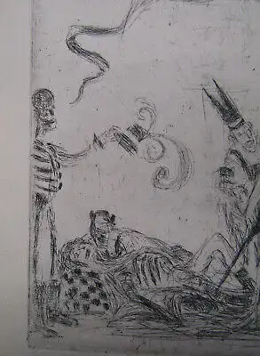 Günther Hein Radierung "Maskerade" 1980 signiert in Blei Grafik Kunst sf