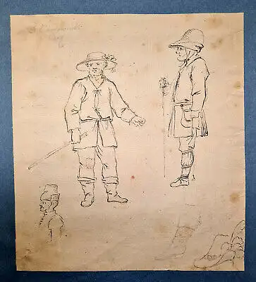 Chodowiecki Feder über Graphitstift auf Papier "Studienblatt mit Wanderer" sf