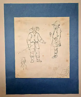Chodowiecki Feder über Graphitstift auf Papier "Studienblatt mit Wanderer" sf