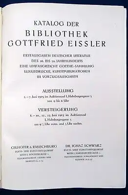 Auktionskatalog Bibliothek Gottfried Eissler Beilage( Schätzpreise etc.) 1925 js