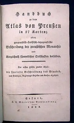 Handbuch zu dem Atlas von Preußen in 27 Karten Teil 1 & 2 Topographie js