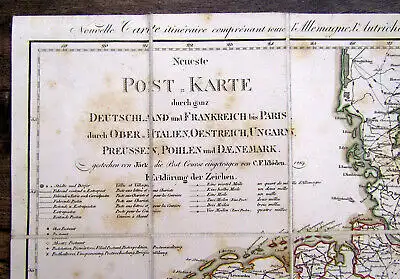 Neue Postkarte durch Deutschland u. Frankreich bis Paris 1819 Kupfer/Stahlst. js 1