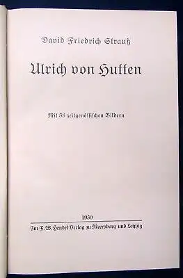 Strauß Ulrich von Hutten 1930 Mit 38 zeitgenössischen Bildern Dichter Lyrik js