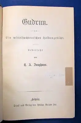 Junghans Gudrun Ein mittelhochdeutsches Heldengedicht o.J. um 1895 Lyrik js