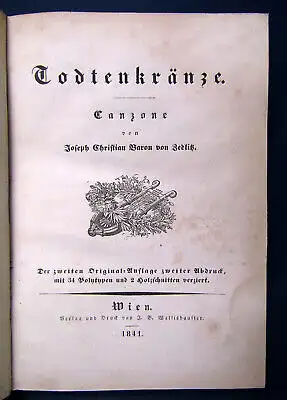 Jedlitz Todtenkränze Canzone 1841 Mit 34 Polytypen u. 2 Holzschnitten js