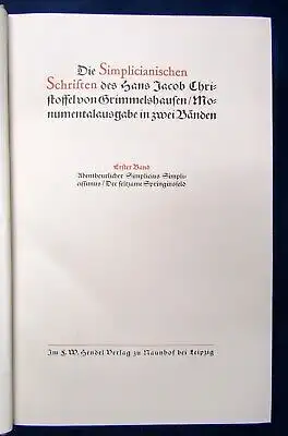 Die Simplicianischen Schriften des Hans Jacob Christoffel 2 Bände o.J. Roman js