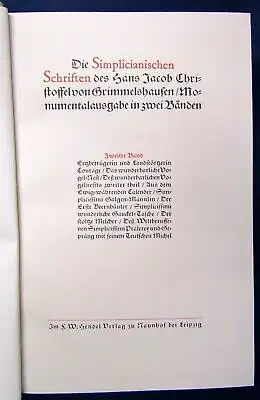 Die Simplicianischen Schriften des Hans Jacob Christoffel 2 Bände o.J. Roman js
