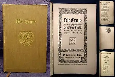 Vesper Die ernste aus acht Jahrhunderten deutscher Lyrik 1909 Belletristik js