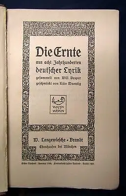 Vesper Die ernste aus acht Jahrhunderten deutscher Lyrik 1909 Belletristik js