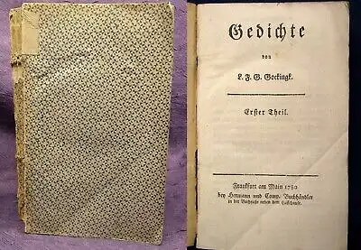 Goekingk Gedichte 1780 1.Teil apart Klassiker Belletristik Lyrik Erzählungen js