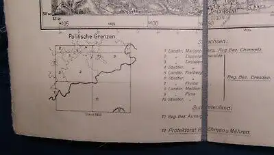 Karte vom östlichen Erzgebirge 1931 Kultur Wandern Natur Geografie 76x 28 cm js