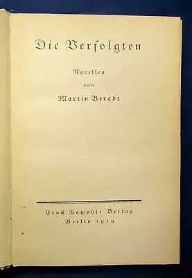 Beradt Die Verfolgten 1919 Novellen EA selten Belletristik Literatur Lyrik js