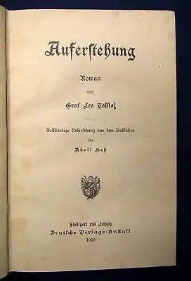 Tolstoi, Graf Leo Auferstehung Roman 1900 Geschichten Belletristik Lyrik  js