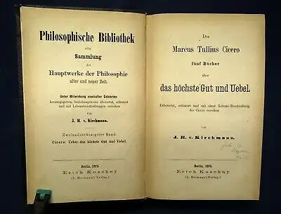 Des Marcus Tullius Cicero fünf Bücher über das höchste Gut u. Übel 1874 js