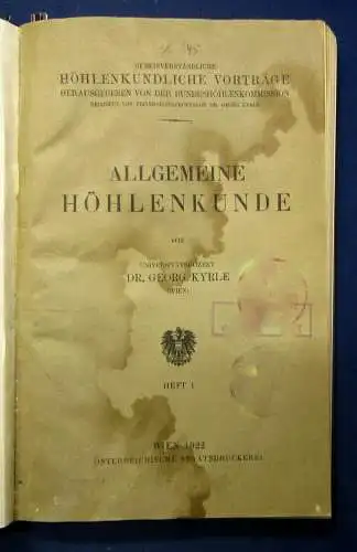 Kyrle Allgemeine Höhlenkunde 7 Hefte Vorträge 1922 Bibliotheksexemplar js