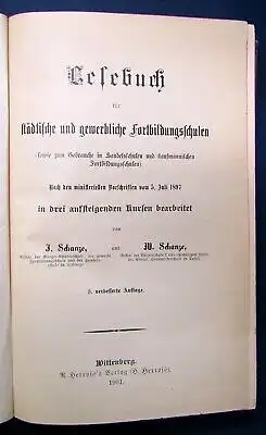 Prämienbuch Ohne Fleiss kein Preis. 1901 Lesebuch städt. u. gewerbl. Schulen js