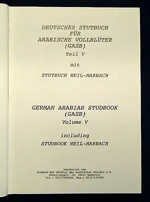 Deutsches Stutbuch für Arabische Vollblüter (GASB) Teil V Bd. 2 1990 Wissen js