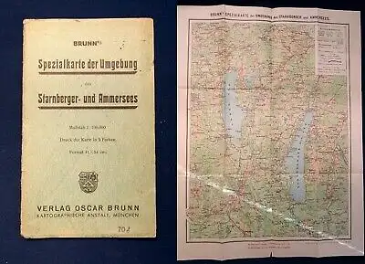 Brunns Spezialkarte der Umgebung des Starnberger-u. Ameersees um  1925 Bayern js