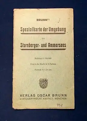 Brunns Spezialkarte der Umgebung des Starnberger-u. Ameersees um  1925 Bayern js