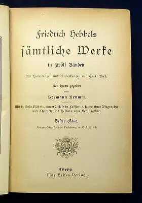 Hebbel´s Sämtliche Werke in 12 Bänden o.J. um 1890 Belletristik Klassiker mb