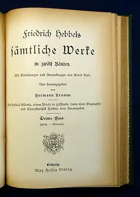 Hebbel´s Sämtliche Werke in 12 Bänden o.J. um 1890 Belletristik Klassiker mb