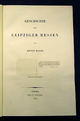 Hasse Geschichte der Leipziger Messen 1885 Freizeit Interesse Gesellschaft js