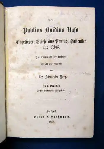 Berg Des Publius Avidius Naso 1865 In 2 Bändchen Lyrik Geschichten js