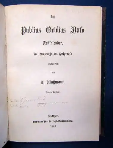 Berg Des Publius Avidius Naso 1865 In 2 Bändchen Lyrik Geschichten js