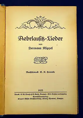 Klippel Aebrlausitz Lieder 1935 Ortskunde Landeskunde Geschichte Lieder mb