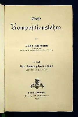 Riemann Große Kompositionslehre 2 Bde.(v.3) Homophon, Polyphon 1902  js