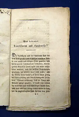 Arndt Was bedeutet Landsturm und Landwehr o. J. [1813] Seltene Flugschrift mb 