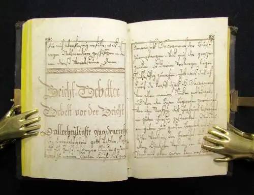 Handschrift- Gebetbuch Morgen Gebet um 1850 auf Bütten Papier Leder Unikat js