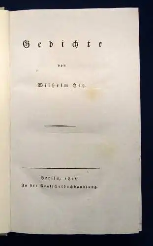 Gedichte von Wilhelm Hey 1816 EA Weltklassiker Belletristik Lyrik js